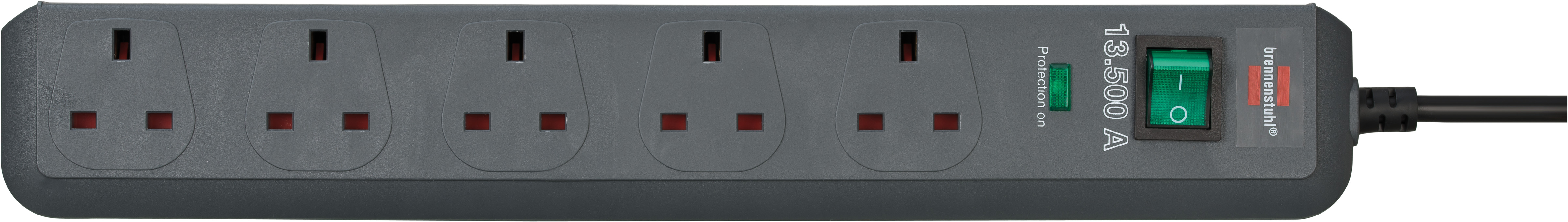 Brennenstuhl Eco-Line 13.500A extension socket with surge protection 5-way light grey 2m 05VV-F 3G1,25 *GB* 