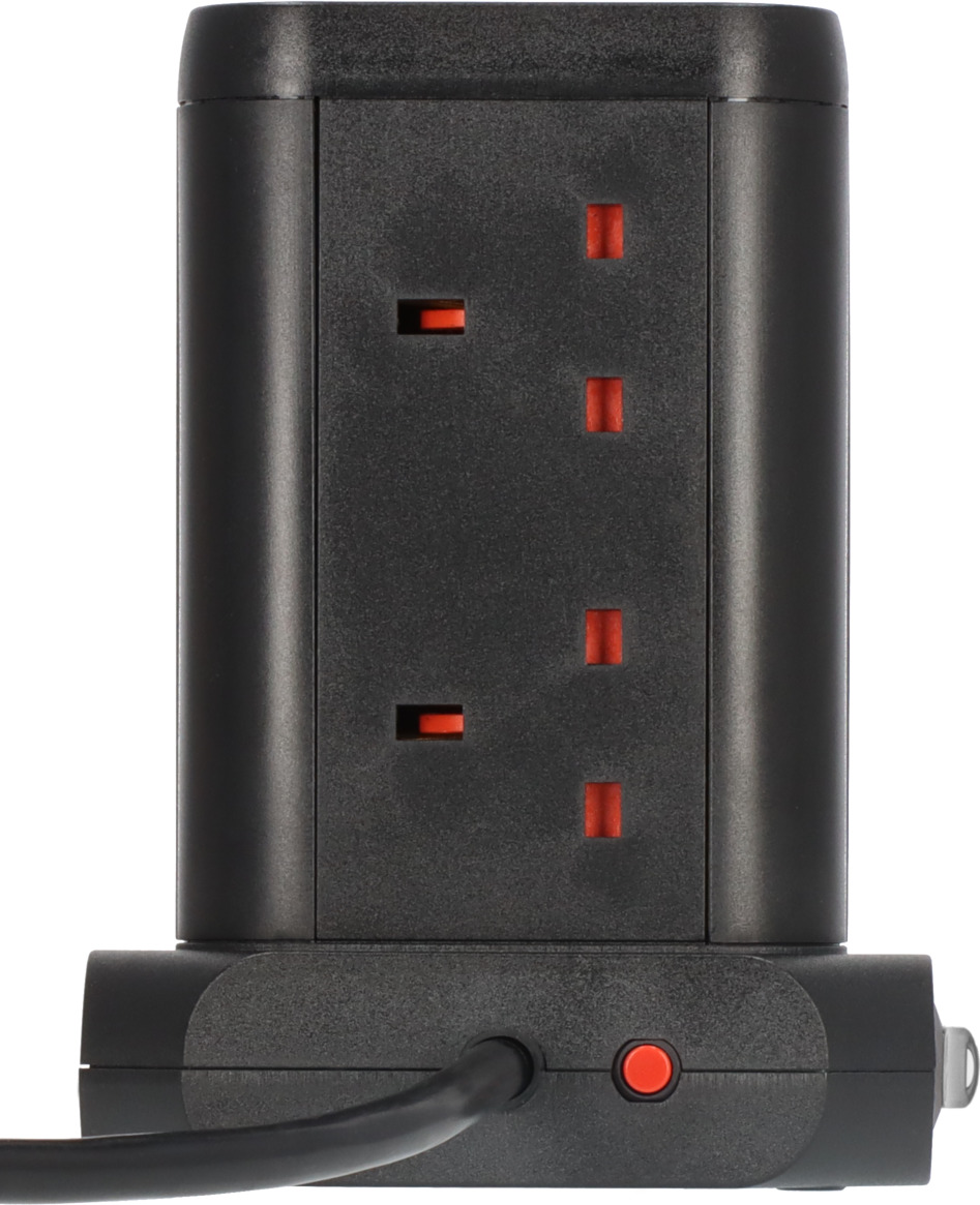 倖田來未 109 コラボ MULTI HOLDER WIDE TYPEEXE Black Tower Extension Lead with 8 Way Outlets, 3 USB Ports (3A